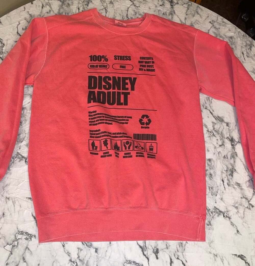 Comfort Colors Disney Adult Sweatshirt Size M Pink Graphic Crewneck